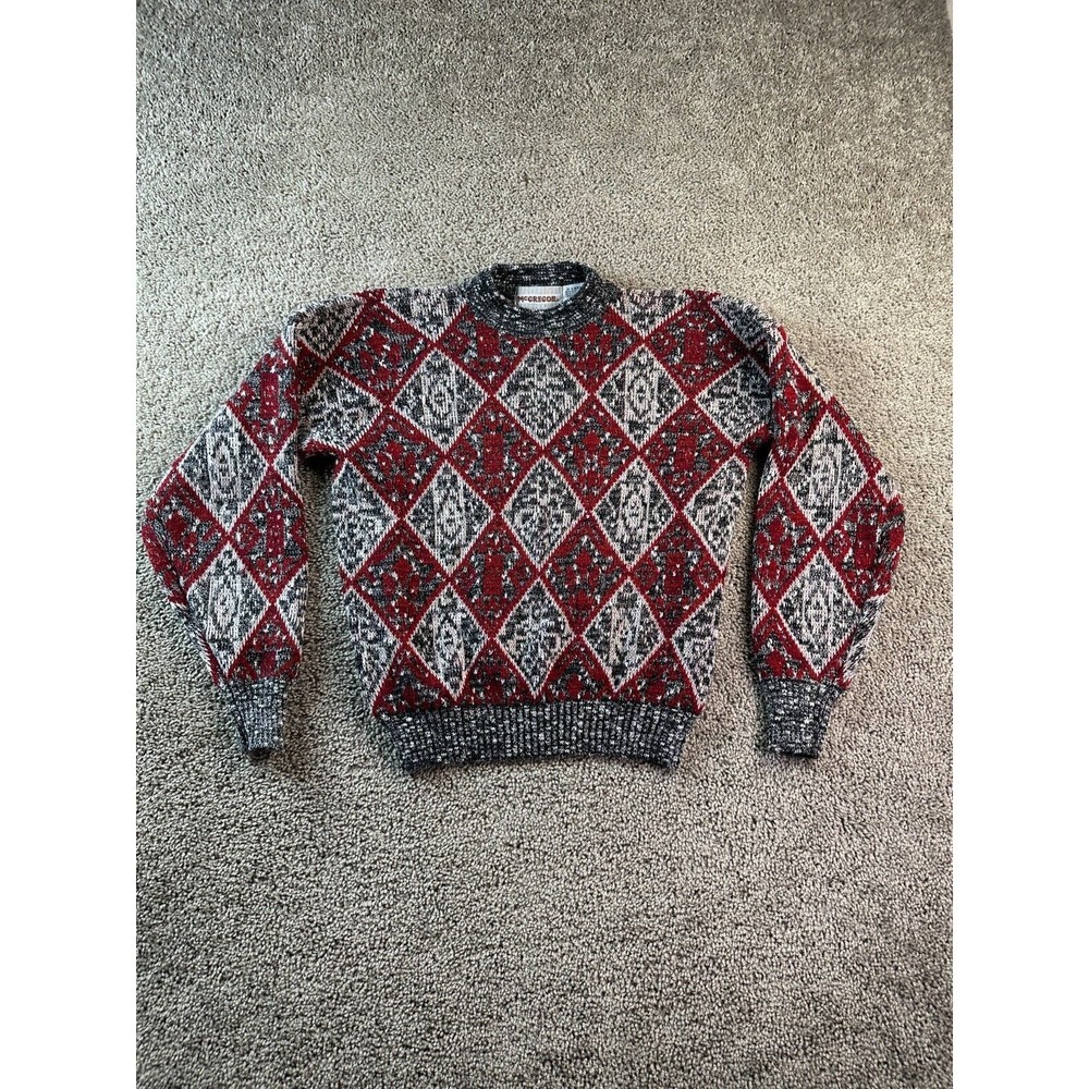 VINTAGE McGregor Sweater Womens XL Red Gray Argyle Cotton Acrylic Blend Ladies